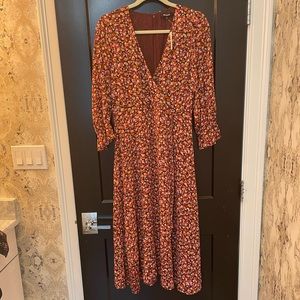 New Madewell floral faux wrap midi dress